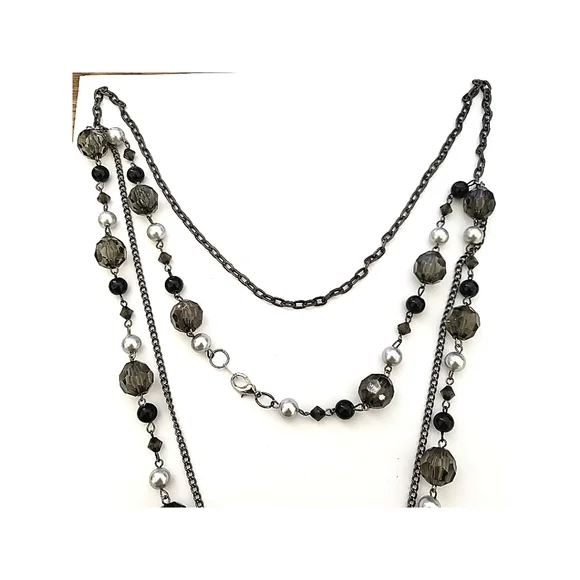 Fashion Jewelry Necklace Earrings Bracelet Set Arcrylic Gunmetal Black Silver - Picture 4 of 6